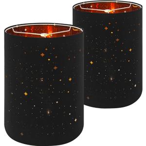 Star Hollow Black Cylinder Lamp Shades set of 2, 10"x10"x11.8" Small Tall Drum Fabric Lampshade for Table Lamp,Floor Lamp,Bedside Lamp Classic Modern Room Decoration.Spider Fitter Design,Easy Assembly
