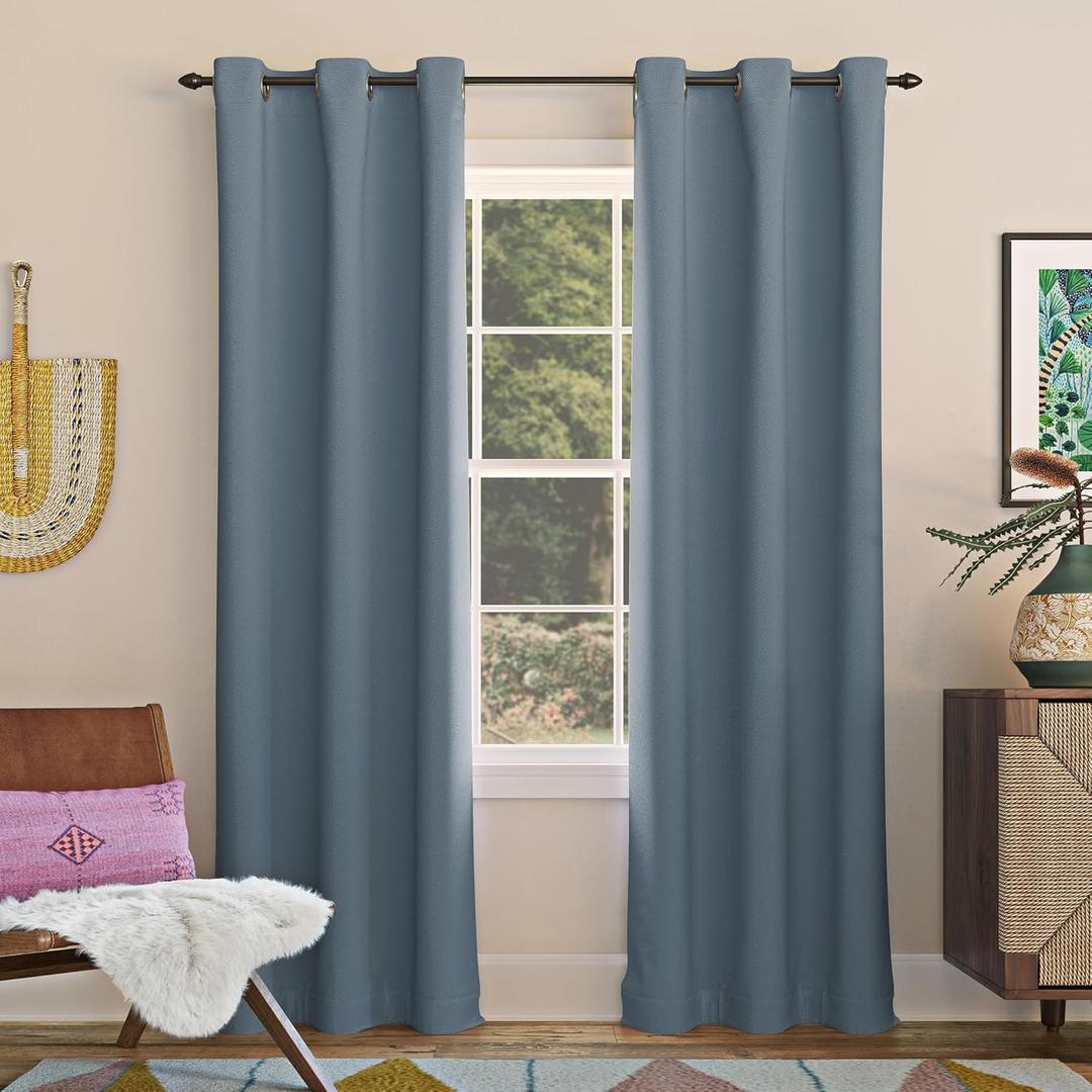 Sun Zero Easton Energy Saving Blackout Grommet Curtain Panel, 40" x 63", Denim Blue