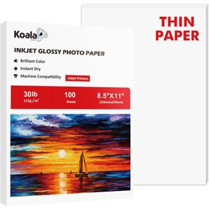 Koala Glossy Thin Inkjet Paper 8.5x11 Inches 100 Sheets Compatible with Inkjet Printer Use DYE INK 115gsm