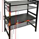 3-Tier Microwave Oven Rack, 15.7~23.6" Expandable Microwave Stand, Countertop Utensils Tableware Storage, Heavy Duty Carbon Steel Kitchen Organizer Shelf w/6 Hooks and Cutting Board Holder