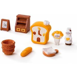 8-Piece Dollhouse Miniature Bakery Accessories, Resin Mini Bakery Shop Decor Set with Bread Shelf, Basket, Sign, Mini Food Display for Dollhouse Scenes and Desk Decor