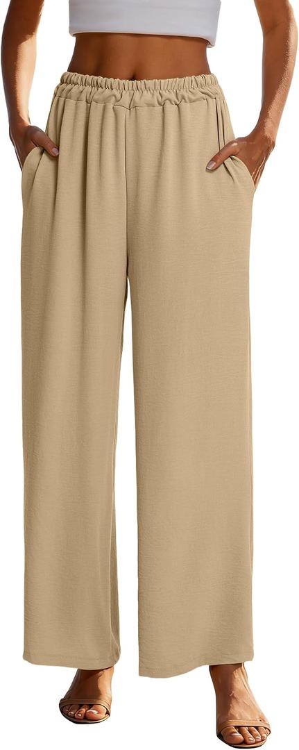 Womens Wide Leg Palazzo Pants High Waist Summer Flowy Lightweight Trousers Casual Beach Vacation Travel Wear S