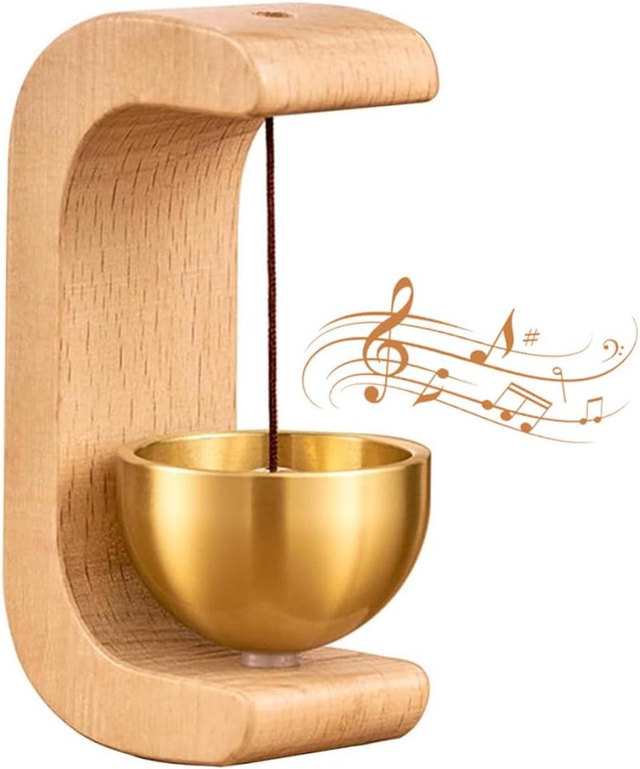 Wooden C-Shaped Wind Chime for Doors, Magnetic Shopkeepers Bell with Adhesive & Magnetic Mount - Wood Doorbell for Refrigerator/Room/Porch/Garden/Backyard/Home Gift