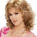 TISHINING Short Blonde Curly Wig with Bangs for White Women Shoulder Length Mixed Blonde Shaggy Curly Synthetic Full Wig Natural Looking Daily Party Halloween Costume Wig