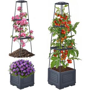 Raised Garden Bed, Tomato Cages for Garden, Tomato Cage, Raised Garden Beds Outdoor, Planter Box with Trellis, 44.8" Self-Watering Tomato Planter for Climbing Plants Vegetables Flowers(With Wheels), 44.88 inch, Pack of 1