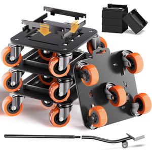 Furniture Movers with Wheels, Upgraded Guardrails for No Slips, Heavy Duty Furniture Dolly, Furniture Sliders with Wheels, Furniture Lifter Tool Included (Orange, 6.3" × 6.3" Pro)