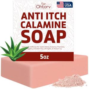 Calamine Soap Bar  All Natural Instant Itch Relief  Calming Calamine Soap for Itchy Skin, Insect Bite, Eczema, Poison Ivy Rash, Chicken Pox  Pure Anti-Itch Body Wash Made in USA  Large 5oz Bar