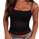 REORIA Women's Sheer Mesh Tank Top Sleeveless See-Through Ruched Camisole Sexy Crop Tops (S, Black)