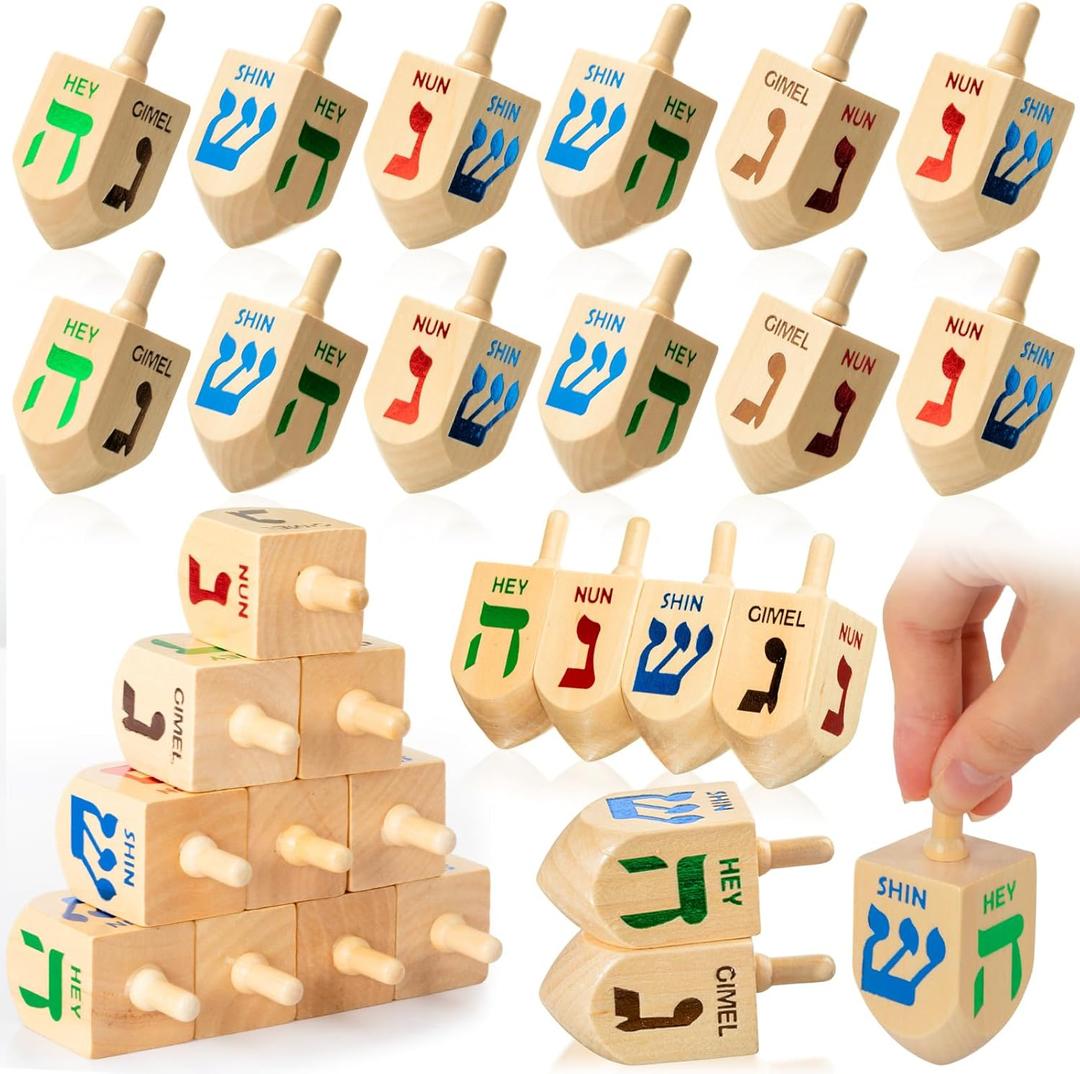 Libima 50 Pieces Hanukkah Wooden Dreidels Natural Wood Dreidels for Hanukkah Party Decorations Projects Crafts Family Party Supplies (2.7 Inch)