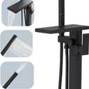 Hoimpro Tub Filler Freestanding Bathtub Faucet Matte Black Floor Mount Tub Faucet Waterfall Free Standing Bathtub Filler High Flow Brass Bath Shower Faucets with Handheld Sprayer