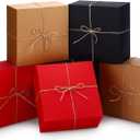 Spiareal 12 Pcs Christmas Boxes with Lids 8'' x 8''x 4'' Square Kraft Boxes with Twine for Xmas Gift Wrapping Holidays Wedding Birthday Party (Red, Black, Brown)