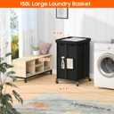 150L Laundry Hamper with Wheels, Rolling Laundry Basket with Metal Frame and Removable Bag, Large & Tall Dirty Clothes Hampers for Bedroom Aesthetic, Laundry Room, Bathroom, Dorm-Black, 40GAL