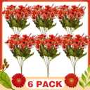 Janinka 6 Bundles Fall Artificial Flowers for Outdoors Fake Daisy Bouquet Silk Mums Flowers Bulk Look Real UV Resistant Outside Faux Plants for Garden Planter Front Door Porch Patio Decor (Red)