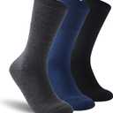 Facool Diabetic Socks for Men Women, Merino Wool Non-Binding Top Crew Socks with Cushion Sole, Seamless Toe 3 Pairs (Large, Multicolor (1 X Black, 1 X Dark Grey, 1 X Navy Blue))