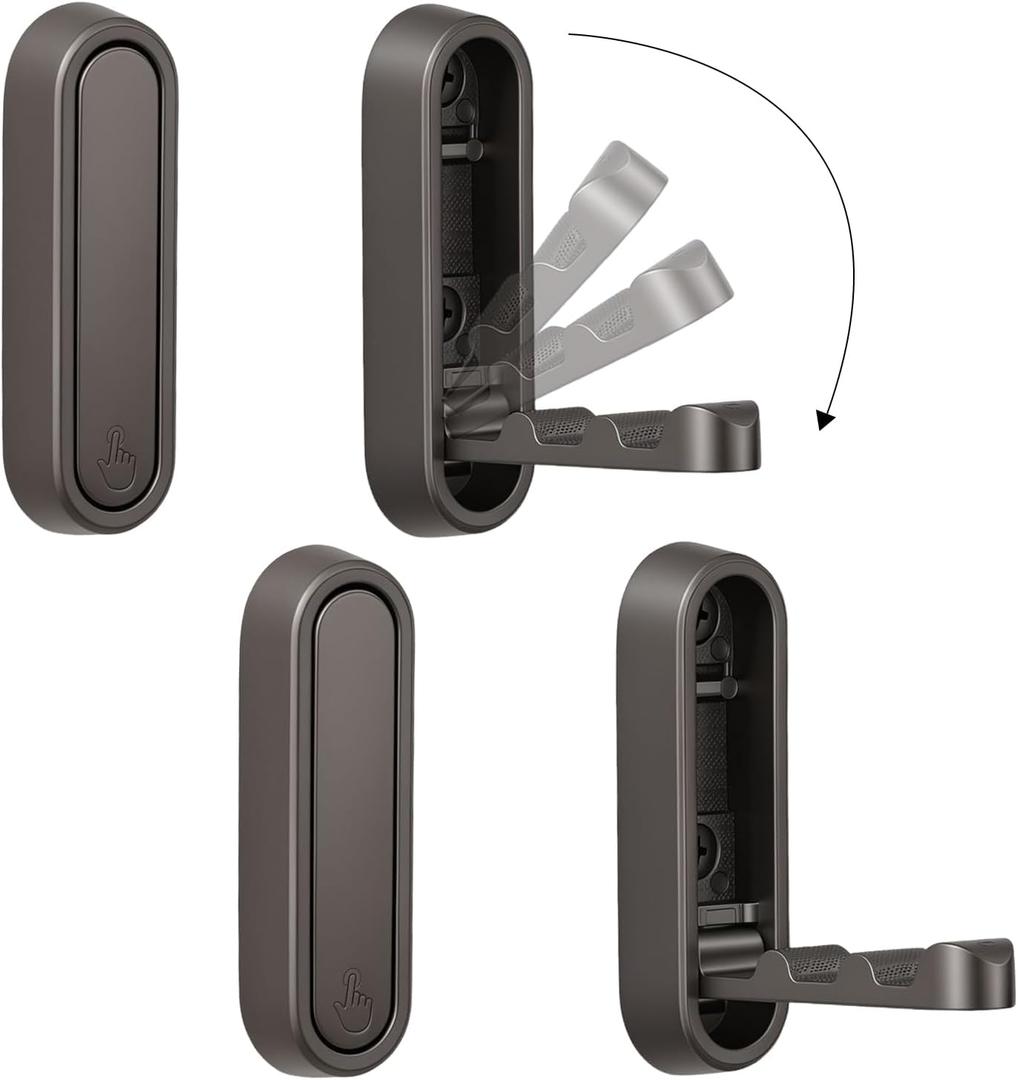 Dntorx Folding Coat Hooks, 2 Pcs Foldable Grey Wall Hooks Heavy Duty Foldable Hook Bathroom Towel Hooks Robe Hooks Wall Mounted for Hanging Coat Towels Clothes Hat Bags Keys