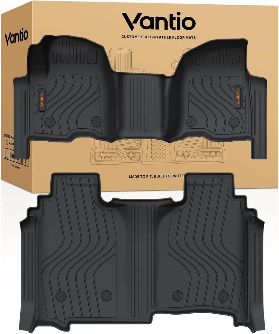 Floor Mats for 2019-2026 Chevrolet Silverado/GMC Sierra 1500 & 2020-2026 2500HD/3500HD Crew Cab (w/o Rear Under-seat Storage), All-Weather TPE Anti-Slip Full Coverage Liners