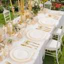 YOUBET 175PCS Ivory Scalloped Plastic Plates - Gold Disposable Dinnerware Set Include 50 Plates, 75 Gold Silverware, 25 Cups, 25 Napkins for Party & Wedding