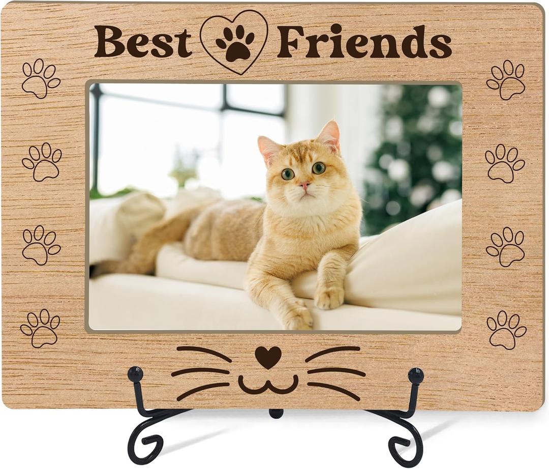 Pet Picture Frame, Best Friends Photo Frame, Best Cat Ever Gifts, Wooden Photo Frames Fits 4x6 with Stand for Desktop Display, Home Office Decor