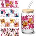 4 Sheets UV DTF Cup Wraps Transfer Stickers for Glass, Christmas Cartoon Cup Wraps Decal Stickers for Tumbler Cups