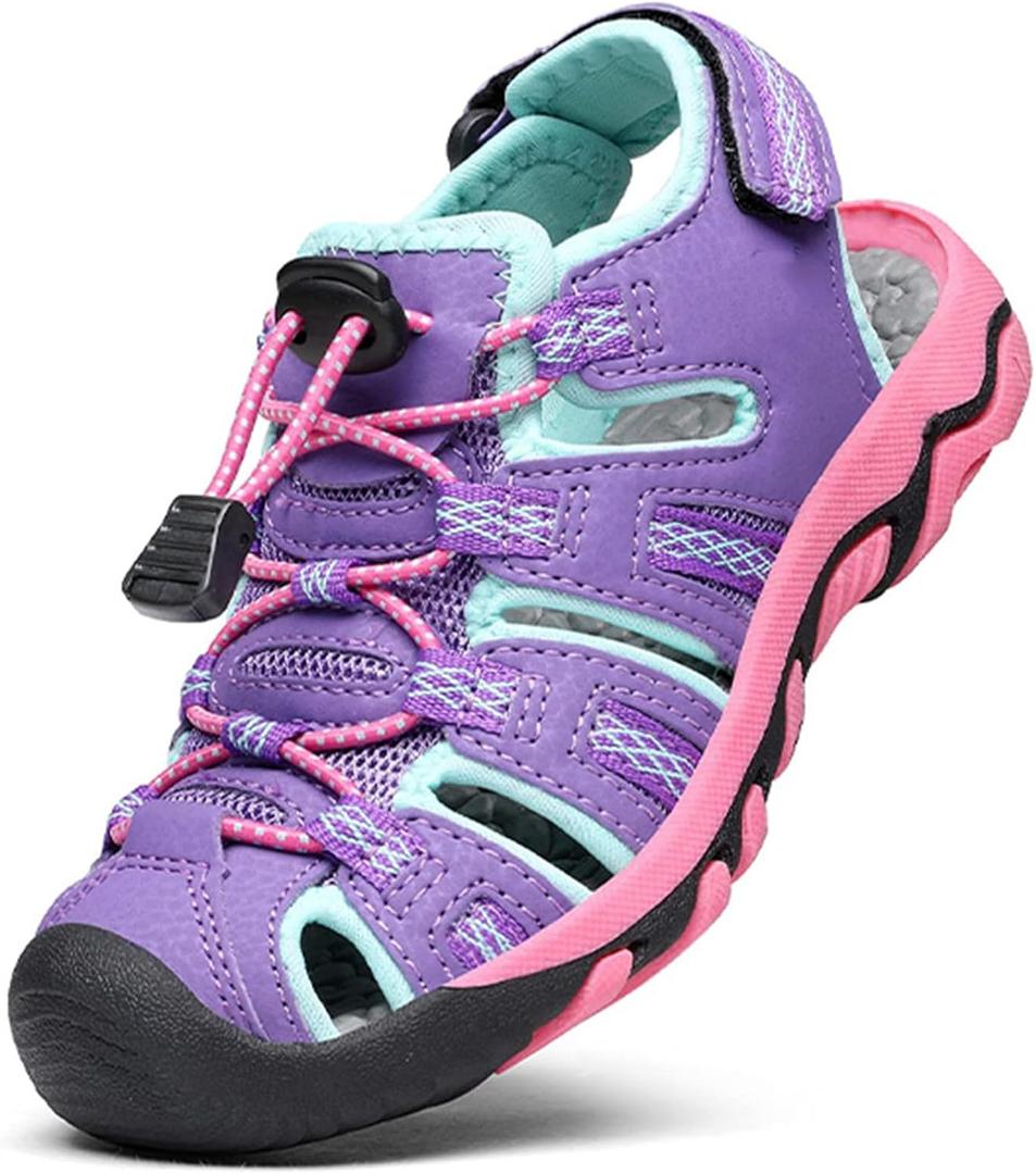 DREAM PAIRS Boys Girls Summer Outdoor Athletic Sport Sandals Walking Hiking Hook and Loop Adjustable Multicolor for Toddler/ Little/ Big Kids, Size 13 Little Kid, Lavender/ Baby/ Blue/ Fuchsia, 160912-K