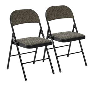 DUMOS Padded Folding Chairs 2 Pack, Dining Patio Chairs, Outdoor HomeFabric Padded Cushion Back, Portable Stackable, Wedding Party, Patio Garden, Black Grey