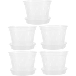 5 Sets Transparent Orchid Pots with Drainage Lightweight Plant Nutrition Cups for Succulents Germination and Transplanting for Indoor Gardening and Plant Care