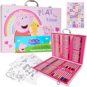 Peppa Pig Colouring, Arts & Crafts Set for Kids, 137 Pcs Stationary Supplies, Colouring Paper Pencils Crayons Eraser & Sharpener, Gifts for Girls