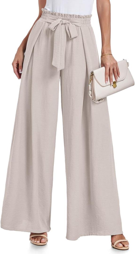 Lepunuo Wide Leg Pants for Women High Waisted Palazzo Pants Work Casual Flowy Tie Knot Trousers with Pockets (X-Small)