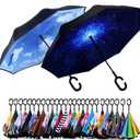 SIEPASA 49/56 Inch Inverted Reverse Upside Down Umbrella, Extra Large Double Canopy Vented Windproof Waterproof Stick Golf Umbrellas with C-shape Handle.
 (2 Pack)
