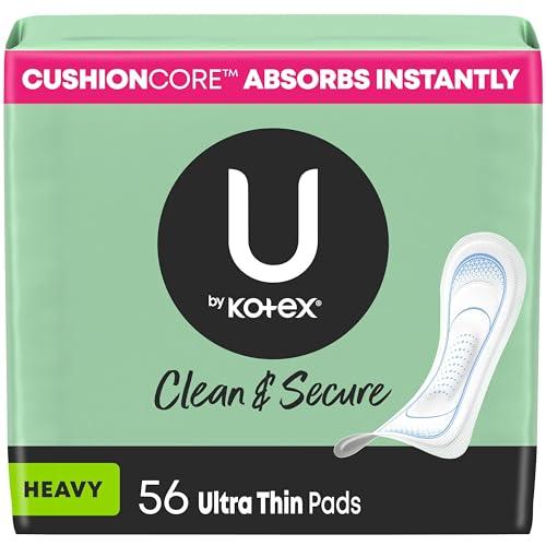 U by Kotex Ultra Thin Pads, Clean & Secure, Heavy Absorbency, 56 Count (Packaging May Vary)