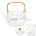 WHOLE HOUSEWARES Glass Teapot with Infuser - Borosilicate Glass Tea Kettle with Bamboo Lid - Clear Tea Pot - Dishwasher & Stovetop Friendly - Microwave Safe - Tea Lovers Gift Cups