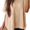 SHEWIN Oversized Sweaters for Women Crew Neck Womens Tops Lightweight Fall Tops for Women Knit Short Sleeve Shirts Pullover Business Casual Outfits for Women Apricot XX-Large