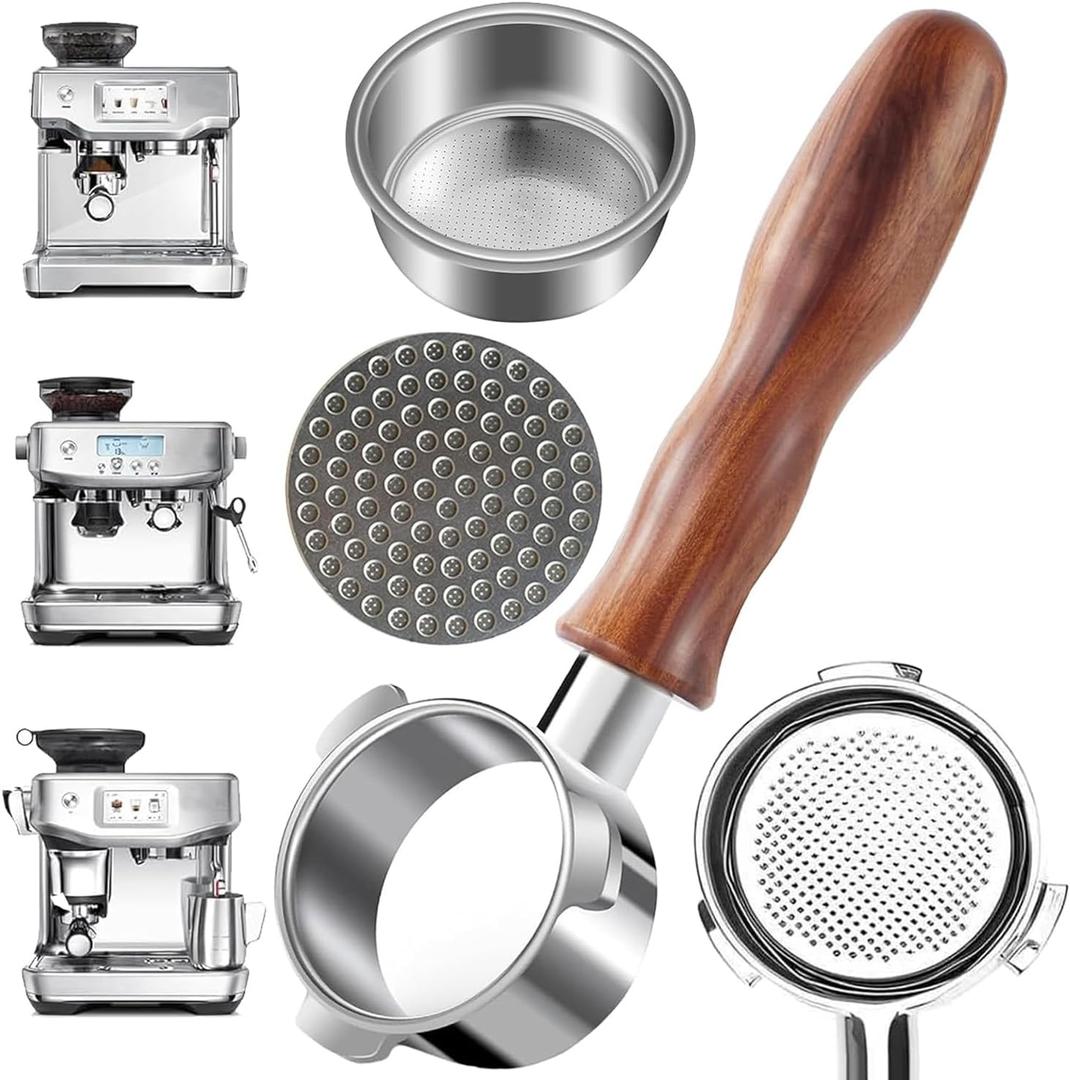54mm Bottomless Portafilter with Puck Screen 18g Filter Basket Rosewood Handle Fit Breville Barista Express/Pro/Touch/Bambino Plus/Infuser Espresso Machines Portafilter for Breville Espresso Machine