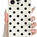 Skyseaco Compatible with iPhone 15 Pro Max Case Cute Polka Dot Phone Case Soft TPU Shockproof Phone Cover Full Camera Lens Protection for Women Girls - White