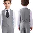 Boys Formal Suit Vest Double Breasted Solid Wedding Vest for Boys (7, Light Grey)
