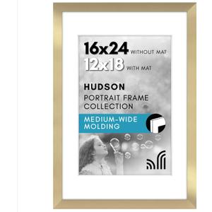 Americanflat 16x24 Poster Frame with Polished Plexiglass - Use as 12x18 Frame with Mat or Display 16x24 Photo Without Mat - Hudson Collection - Wide Picture Frames for Wall Display - Gold