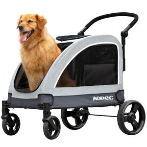 Large Dog Stroller - Dual Entry Safety Folding Pet Stroller with Adjustable Handle, All-Terrain 4-Wheel, 160 lbs Weight Capacity for Travel & Outdoor Adventures - Gray (Grey)
