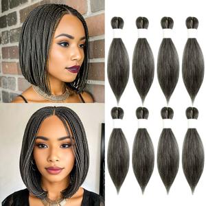 Salt and Pepper Braiding Hair 12 Inch Pre Stretched Hair Short Straight Crochet Braids Yaki Texture Synthetic Fiber 8 Packs (Salt and Pepper)