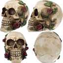 READAEER Human Skull with Rose Resin Statue Small Size Head Sculptures Skull Collectible Figurines
