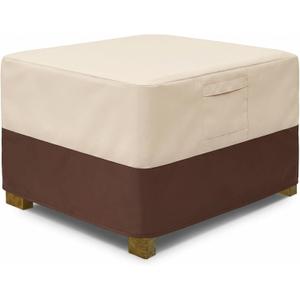 Vailge Square Patio Ottoman Cover, Waterproof Outdoor Ottoman Cover with Padded Handles, Patio Side Table Cover, Heavy Duty Outdoor Furniture Covers(Large, Beige & Brown)