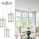 3-Light Pendant Lighting, Brushed Nickel Dining Room Chandelier Light Fixture Over Table with Clear Glass, Modern Cluster Hanging Lights for Kitchen Island Sink, OS-3014-3BN