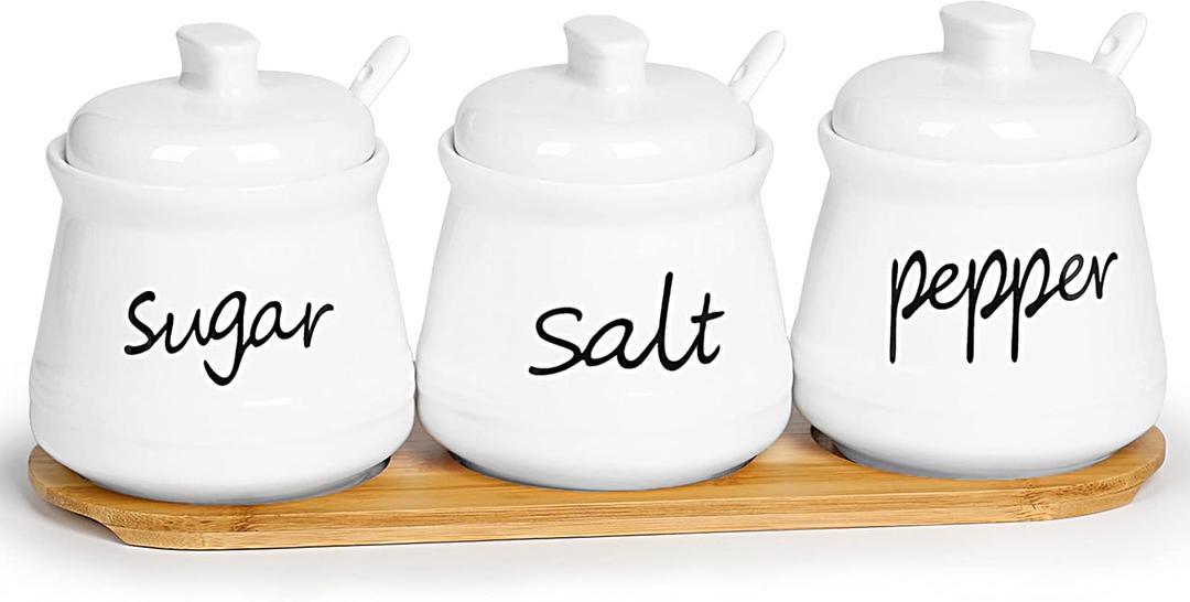 ONTUBE Porcelain Condiment Pots Set of 3 with Tray 12oz White