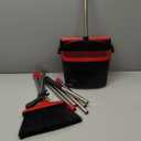 Broom with Dustpan Combo Set 54" Long Handle Adjustable Length Stainless Steel Broomstick Standing Dust Pan and Broom Set for Office Home Kitchen Lobby Floor Cleaning (Red and Black)