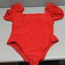 Saodimallsu Womens One Piece Swimsuit Short Puff Sleeve Square Neck Sexy Backless Tummy Control Bathing Suit (Red,XL)