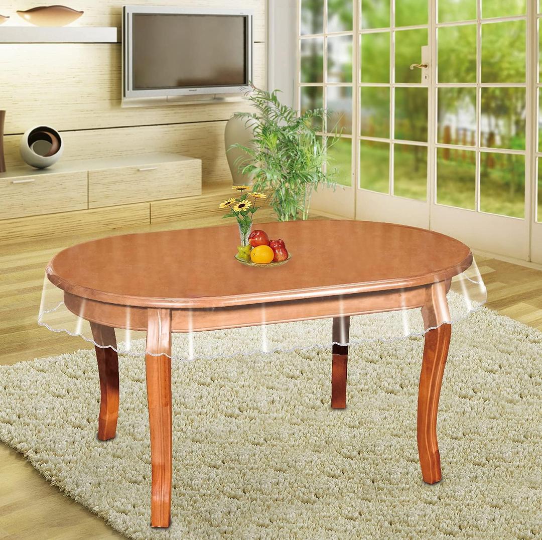 Clear Vinyl Tablecloth Protector Oval Kitchen 100% Waterproof Transparent Plastic Table Cover Oval 52 x 70 Inch