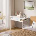 Pamray 32 Inch Small Computer Desk with Drawer and Shelves Simple Study Work Table for Bedroom White