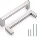 Probrico (10 Pack) 5 inch Holes Centers Square Kitchen Cabinet Handles Stainless Steel Cabinet Drawer Handles Brushed Nickel Euro Bar Pulls 5-1/2 inch Total Length