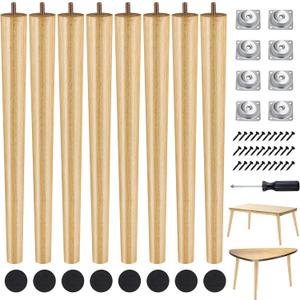 TURSTIN 8 Pieces 16 Inches Table Legs Wood Furniture Legs Tapered Round Replacement Desk Chair Legs Mid Century Furniture Legs for Coffee Table Dresser Night Stand (Wood)