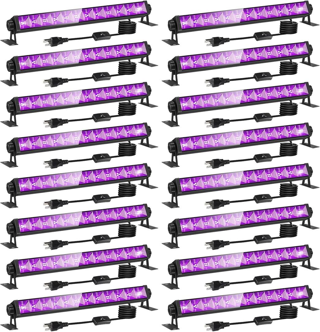 16 Pack 40W LED Black Light Bar, Black Lights Light Up 8000ft with Switch+Plug+6ft Cord, for Glow Party Supply, Halloween, Bedroom, Body Paint, Fluorescent Party