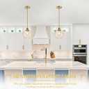 Bagood 8 Inch Gold Hanging Pendants Light Contemporary Globe Pendant Kitchen Island Modern Pendant Lights with Clear Glass Adjustable Hanging Light Fixture for Dining Room Bedroom (Bulb Incl.)